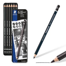 스테들러 Staedtler Mars Lumograph 블랙 카본 블렌드 제트 라인 제공 전문 아트 연필 6가지 스케치 틴 케이스 100B G6