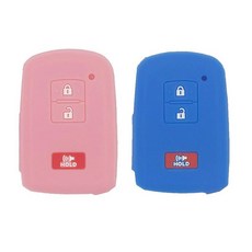 토요타 4러너 하이랜더 크루저 타코마 툰드라 세쿼이아 2019 2020 2021 2022용 3버튼 소프트 실리콘 키리스 엔트리 리모컨 키 포브 커버 케이스 2개 핑크 & 퍼플, 블루&핑크