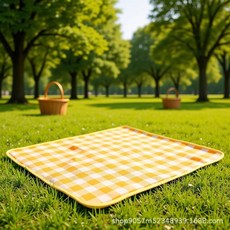 DFMEI 銷野餐墊三層加厚戶外露營帳篷地墊春遊坐墊防水草坪墊子, 黃白格