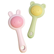 嬰兒搖鈴玩具 0-3歲寶寶適用 安撫手搖鈴 可咬牙膠 兔子造型 嬰幼兒早教玩具, 綠色，粉色