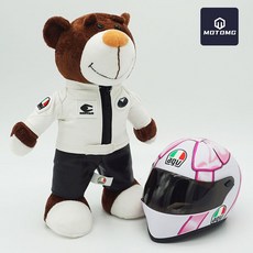 非凡優選 機車機車頭盔熊公仔機修賽車拉力熊尾箱吊飾玩偶agv頭盔小熊, agv白皮熊+蝴蝶結盔, 1個