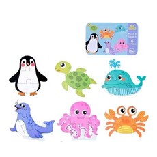 海洋動物造型拼圖玩具 兒童益智拼圖遊戲 3歲以上適用 色彩鮮豔 數字學習, 1個, 6片