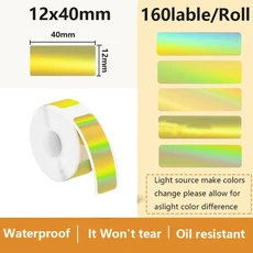 2 롤 12*40mm 홀로그램 라벨 스티커 life P15 P12 P11 D30 Q30S 프린터 방수 자체 접착 열전사 용지 Golden 2roll, 1개