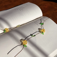 SANS 감성 꽃 비즈 끈갈피 14종 장미 네잎 클로버 은방울 꽃 핸드메이드 책갈피, 1개, 노랑장미