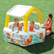 Intex 可愛動物造型遮陽充氣游泳池，兒童戲水池，安全遮陽，夏日玩水必備, 彩色, 1箱