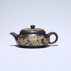 紫砂壺 滿刻金松明爐 原礦紫泥, 1個, 红褐色