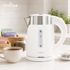온휴 원터치 스텐 무선 전기포트 0.8L 이중단열 자동전원차단, 화이트