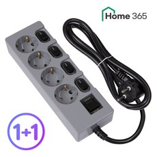 1+1 홈365 국산 개별멀티탭 4구 멀티탭 0.7m 1.5m 3m 5m 7m 10m / 16A 멀티콘센트, 2개, 개별스위치 4구 그레이