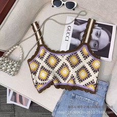 크로쉐뷔스티에 옐로우 빅사이즈 시스루 손뜨개 크로셰 모티브조끼 뷔에스트조끼