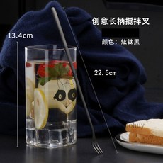 304不鏽鋼長柄攪拌勺 - 小湯匙/調料勺/咖啡勺/調酒勺/加長冰勺/甜品蜂蜜勺, 不鏽鋼長柄叉（炫鈦黑）2支裝, 1個