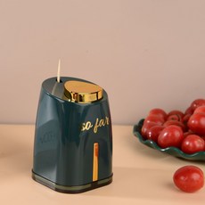 高檔輕奢竹牙籤筒牙籤盒按壓式自動彈出牙籤收納盒牙籤盒家用餐廳, 1個, 最新升級墨綠金一個【高端定製】, 最新升級墨綠金一個【高端定製】