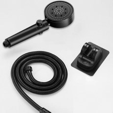 러빙랩 5단 버튼 5단 수압조절 초강력 샤워기 헤드 + 호스 + 거치대 세트, 블랙, 1개