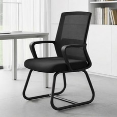 FONOW 바퀴 없는 사무용 사무실 회의실 메쉬 의자 학생 허리편한 인체공학 독서실 체어, 1개, 블랙