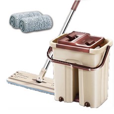 韓國SINEW 加大款好刮刮樂拖把組 (1拖1桶2布) - 洗脫免沾手，乾濕兩用大平板拖把, 1套