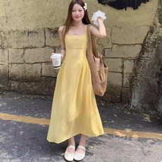 투니스 여성 단색 슬림 웨이스트 롱 민소매 원피스