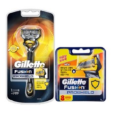 질레트 퓨전 프로쉴드 옐로우 면도기 + 면도날 8p, 1세트