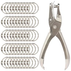 금속 싱글 홀 펀치 1팩이 포함된 50개의 책 반지 1인치 루즈 바인더 학교 사무실 카드용 니켈 도금 강철 반지 문서 공예 열쇠