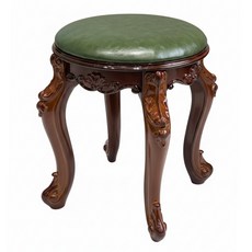 투윅스 엔틱 스툴 보조 화장대 의자 간이 인테리어 빈티지 소품, 42, 원형 가죽 그린, 1개