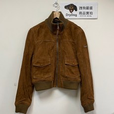極度乾燥 Superdry 麂皮飛行夾克，駝色，針織衣領，短版, 駝色,M, 1個