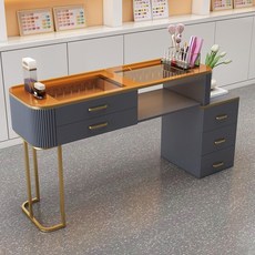 네일샵테이블 미니멀 유리 소재 네일아트가구 경량 1인용 네일시술대, 1개, 고급스타일유리120+30(골드그레이)