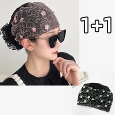 투니스 1+1 여성 메쉬 두건 플라워 레이스 탄력 주방캡 조리모자
