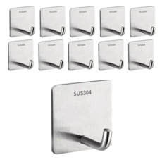 하시모 무타공 스텐 접착식 후크걸이, 10개, 실버
