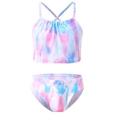 여아용 수영복 투피스 홀터 탱키니 세트 비치 스포츠 UPF 50+ 3-12세 아동용 그래피티 B 141926