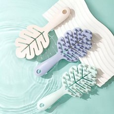 손잡이 샴푸 브러쉬 2종세트 나뭇잎 브러시 빗 두피마사지, 민트+베이지