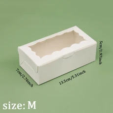 10/20pcs 케이크 캐리어 뚜껑이 있는 사각형 상자 창이 있는 흰색 빵 상자 파이 도넛 머핀 초콜릿용, 01 10pcs, 02 White M