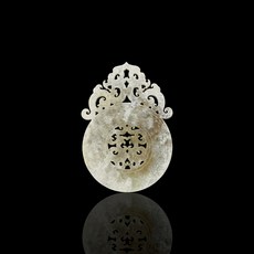 博古珍藏 天然和闐玉雕文字雙龍出廓玉璧 69公克 博物館級早期收藏老件文物, 1個