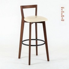 원목 바의자 높은 테이블 바텐 등받이, 오프화이트 가죽 브라운 우드 프레임 71cm