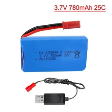 호환 USB 충전기 포함 리포 배터리 JST 플러그 WLtoys V686 Q222 RC 드론 3.7v 780mah 25C, 02 1Pcs with USB cable, 02 1Pcs with USB cable