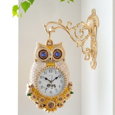 베스트데코 입체 부엉이 양면 시계 벽시계 벽걸이시계 양면시계, 입체부엉이 양면시계_골드