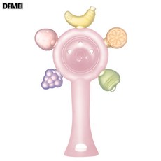 DFMEI 嬰兒手搖鈴玩具可咬磨牙棒0到3個月-1歲新生幼兒寶寶早教益智牙膠, 1個, 如圖, 米白色