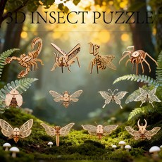 3D立體木質動物系列拼圖 兒童益智早教DIY拼裝玩具, 昆蟲12個一套, 1個
