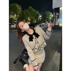 小香風套裝 休閒套裝 兩件套 韓國網紅氣質小香風外套復古套裝