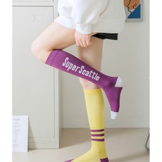 여성 짝짝이 스포츠 압박 니삭스, 노란색+보라색, 1세트