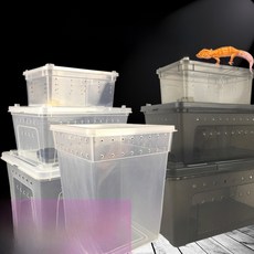 크롤러 사육 상자 거미 게코 허밋 크랩 곤충 파충류 애완 동물 케이지 플라스틱 재질 통풍 설계 뱀 개구리 곤충에 적합, 04 초대형 검정색 투명 둥근 구멍