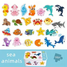 어린이를 위한 나무 인지 매칭 퍼즐 – 재사용 가능한 틴 박스에 담긴 바다 공룡 및 동물 테마 조기 학습 교, 03 ocean