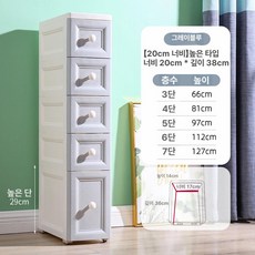 20/25cm 틈새 좁은 서랍장 주방 5단 플라스틱 슬림 A.오프화이트-20CM 3, 6 개, 20cm [그레이블루] 하단 높이 확장형