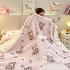 新款兒童卡通加厚牛奶絨印花雙層羊羔絨毯可愛空調毯辦公室午睡毯, 萌寵小狗,100*150cm/0.5kg