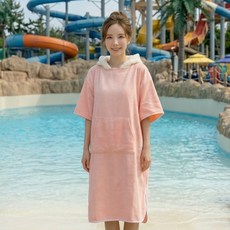 웰아로하 입는 비치타올 럭키 버니 망토 후드 / 어른 성인 비치가운 샤워가운 스포츠타올, 어른용 핑크, 1개, 대형 핑크