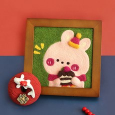 熱銷羊毛氈戳戳樂手工DIY材料包 簡單製作新手禮物 情侶原創相框擺件, 1個, A454小白兔方框（送全套工具）