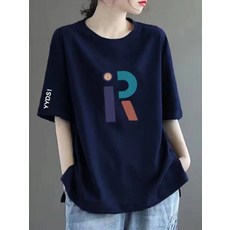여성용 루즈핏 반팔 티셔츠 / 중년 엄마옷 베이직 프린트 라운드넥 상의