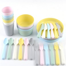 철든몰 이케아 플라스틱 식기세트, 6개, 그릇, 그린,옐로우,핑크,그레이,스카이블루,베이지