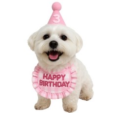 강아지 고양이 생일 파티 용품 돌잔치 모자 턱받이 스카프 악세사리, 1세트, 프릴 핑크