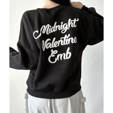 비토샵 여성 백포인트 미드나잇 레터링 프린팅 뒤포인트 기모 맨투맨 국내생산