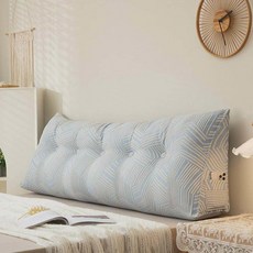 삼각 등받이 쿠션 침대 머리맡 대형 베개 소파용 롱 쿠션 커버 포함, 체크 스카이블루