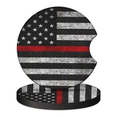컵 홀더용 2.75인치 블랙 레오파드 프린트 범용 미끄럼 방지 고무 자동차 컵받침 2개 여성용 인테리어 액세서리, Red Grey American Flag, 2.75 Inch