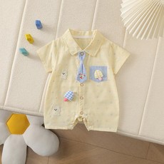 幼兒連體衣 韓版領帶小熊翻領短哈衣 藍色